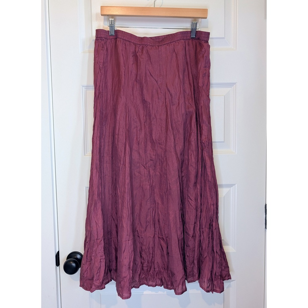 Garnet Hill Crinkle Silk Cotton Burgundy Maxi Skirt